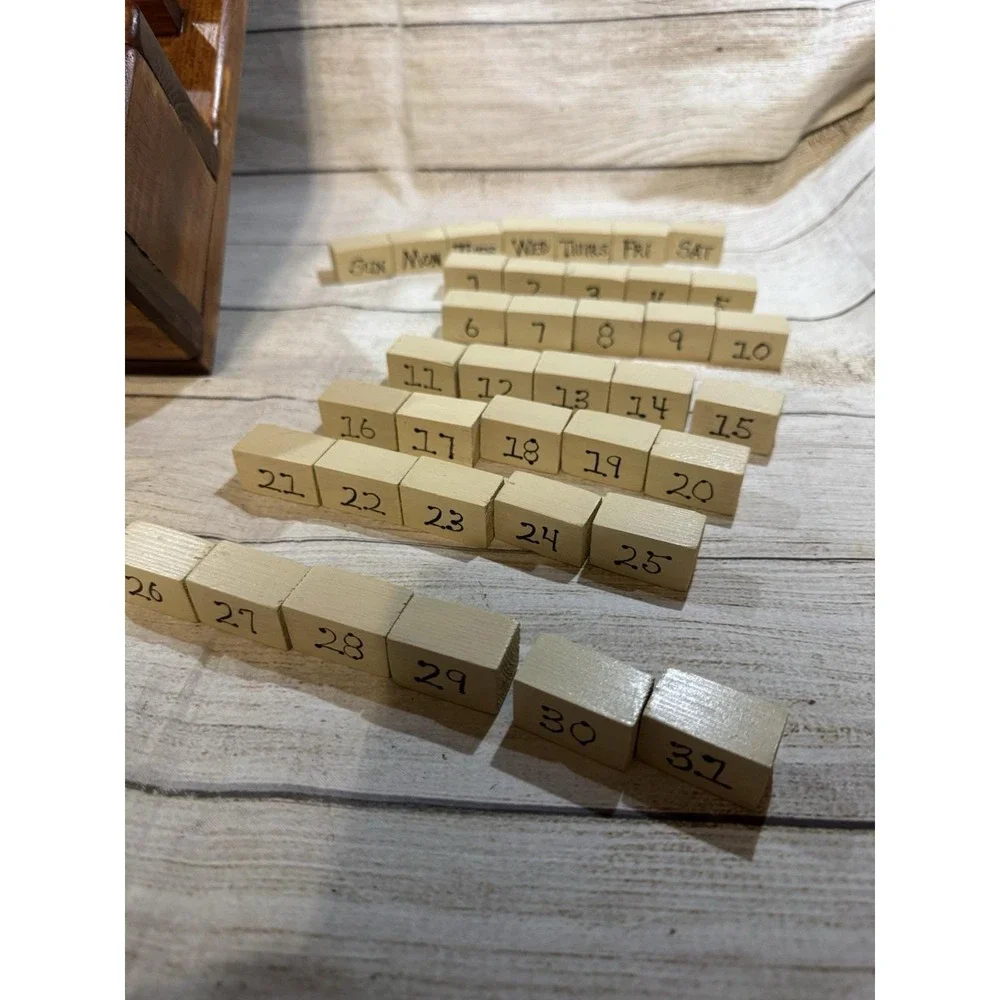 Complete Vtg Country Farmhouse Wooden Perpetual Calendar with Drawer Cottagecore